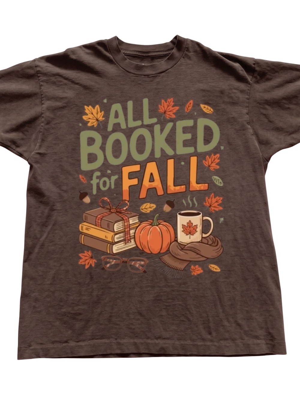 Gildan Brown "All Booked for Fall" Graphic Tee, Gift For Her, For Him
